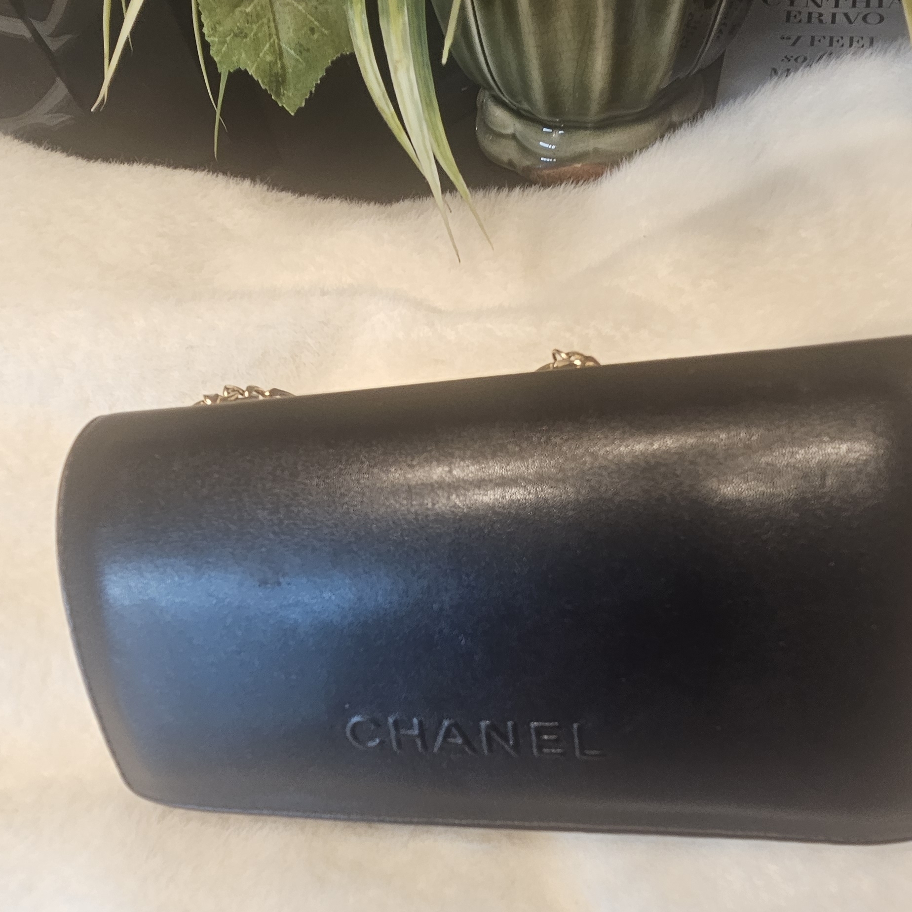 Chanel Black Leather Sunglasses Case Only -No Sunglasses